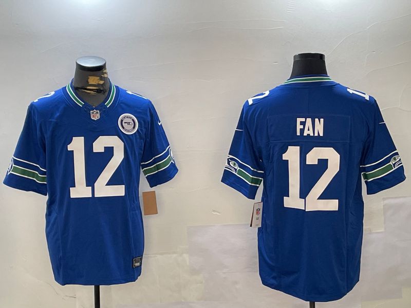 Men Seattle Seahawks 12 Fan Blue Throwback three generations 2024 Nike Limited NFL Jersey style 2
